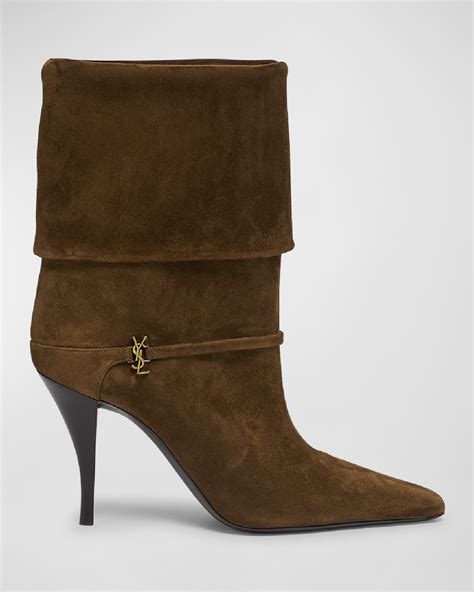 ysl niki suede boots|Saint Laurent Niki Leather YSL Buckle Ankle Booties.